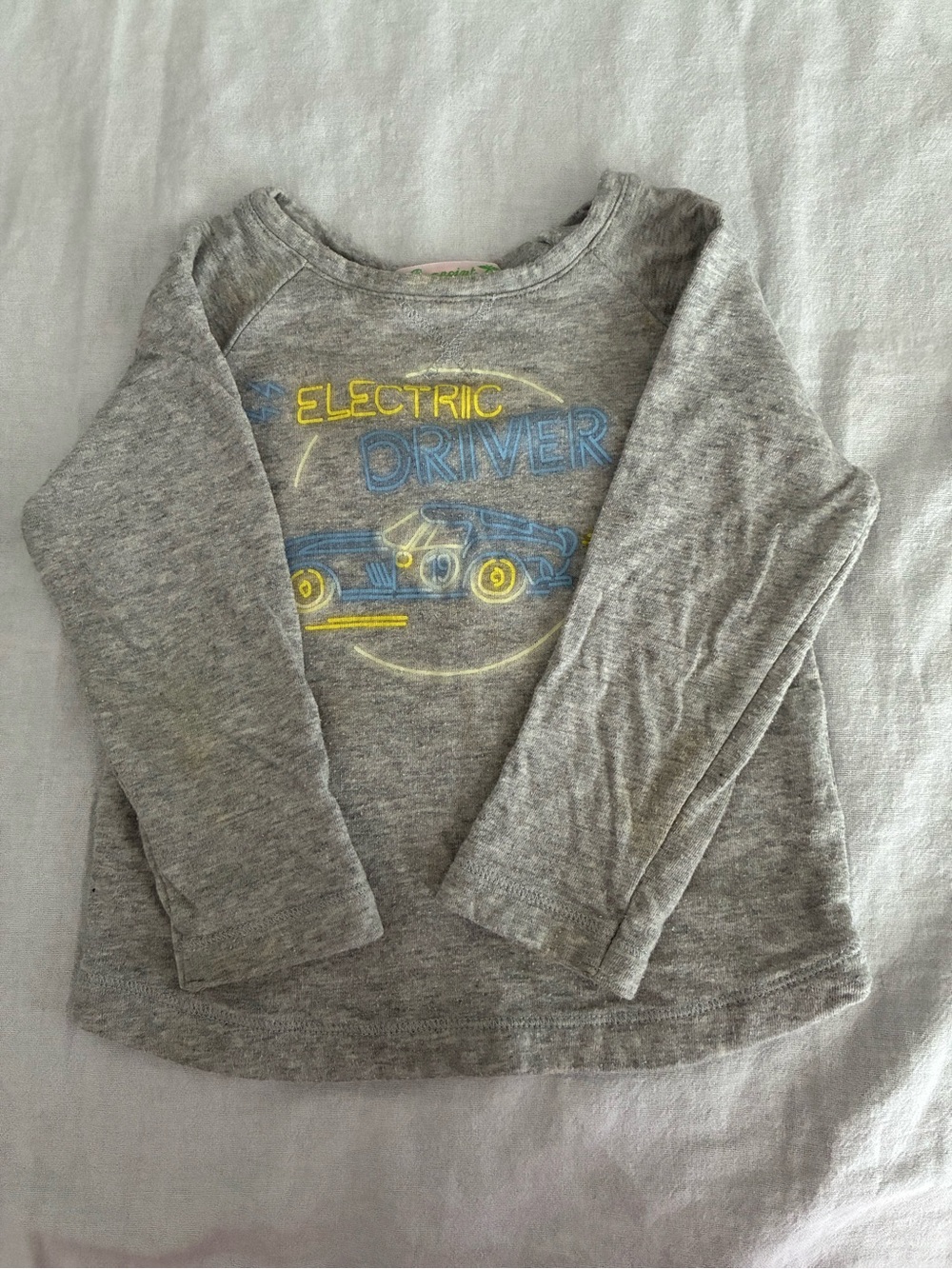 Bonpoint Grey Long-Sleeve Top with Blue and Yellow Car Graphic
